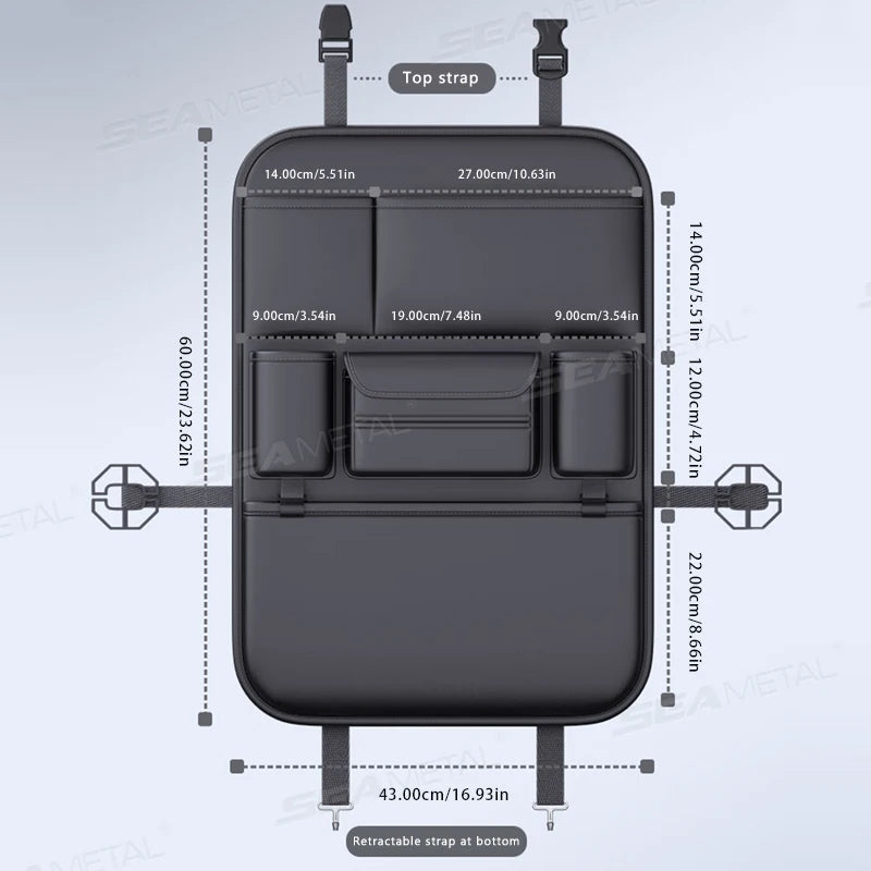 SEAMETAL 6-Pocket Car Seat Back Storage Bag Wear-Resistant Car Backseat Organizer Tissue/Cup Holder Waterproof Anti-Kick Pad