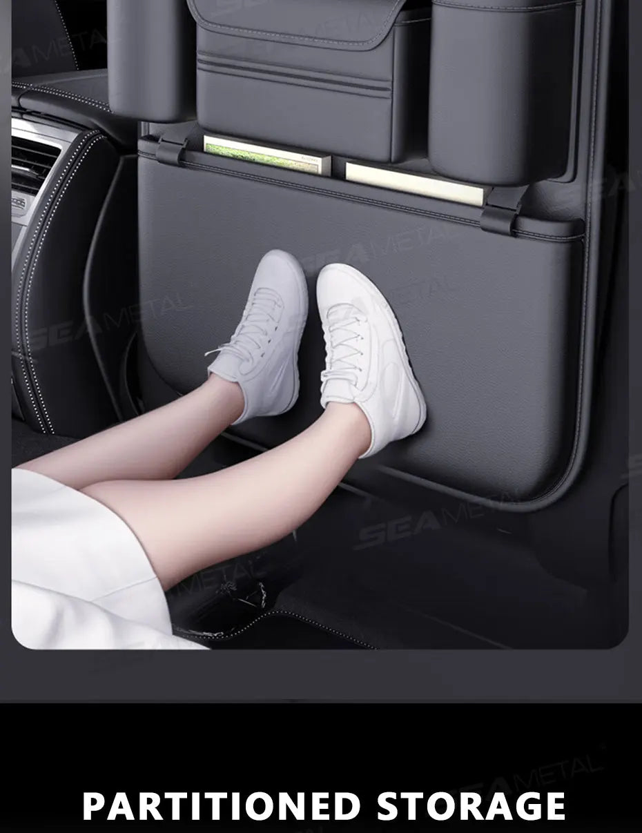 SEAMETAL 6-Pocket Car Seat Back Storage Bag Wear-Resistant Car Backseat Organizer Tissue/Cup Holder Waterproof Anti-Kick Pad