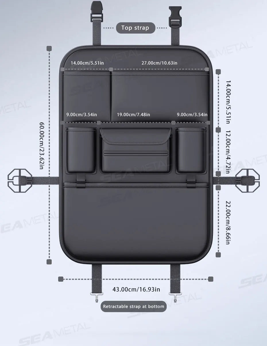 SEAMETAL 6-Pocket Car Seat Back Storage Bag Wear-Resistant Car Backseat Organizer Tissue/Cup Holder Waterproof Anti-Kick Pad