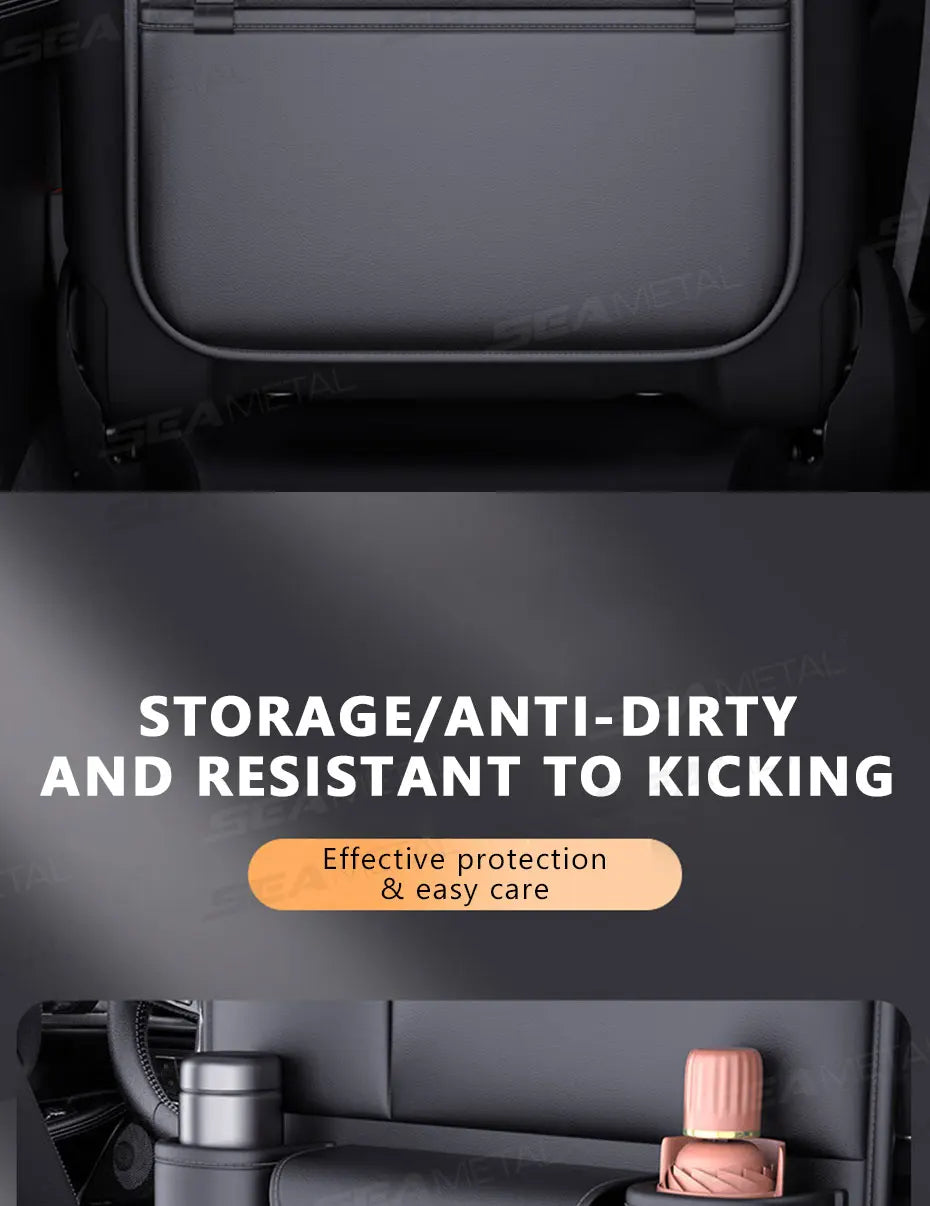 SEAMETAL 6-Pocket Car Seat Back Storage Bag Wear-Resistant Car Backseat Organizer Tissue/Cup Holder Waterproof Anti-Kick Pad
