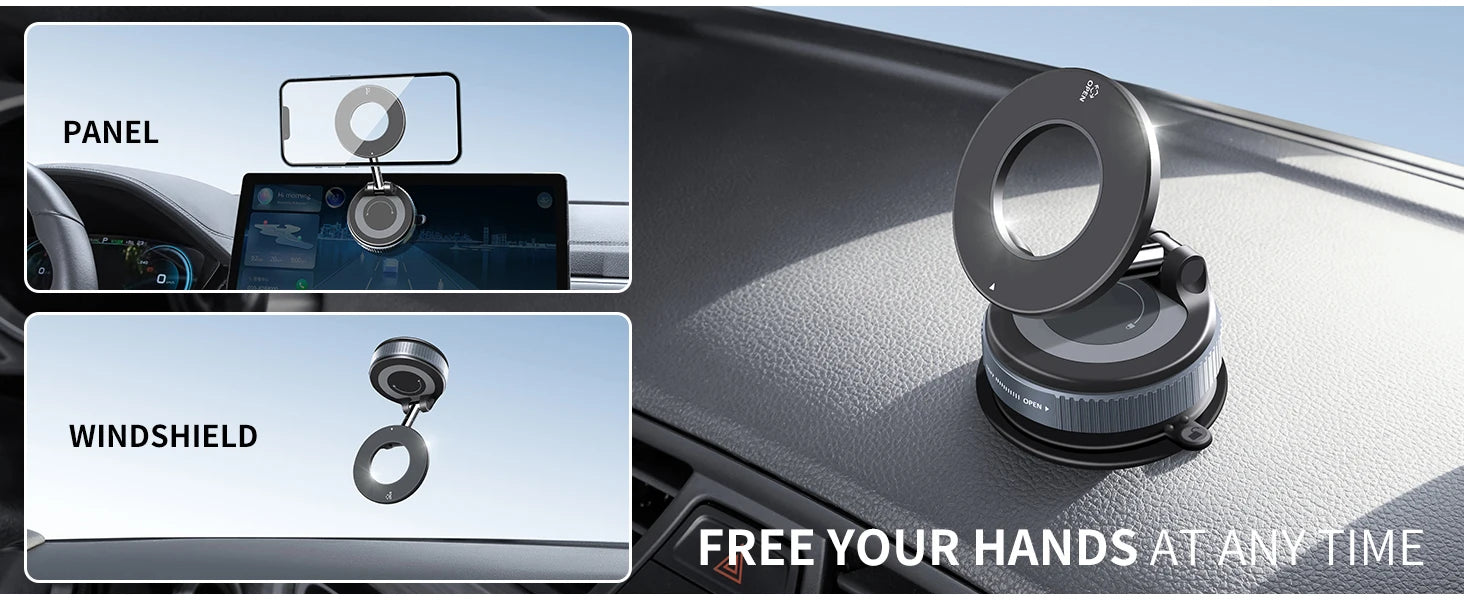 Vacuum Suction Magnetic Phone Holder, Foldable Retractable Suction Cup Car Phone Mount for Magsafe, 360° Adjustable Phone Stand