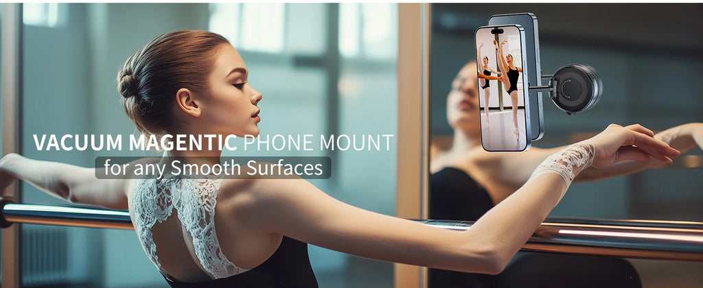 Vacuum Suction Magnetic Phone Holder, Foldable Retractable Suction Cup Car Phone Mount for Magsafe, 360° Adjustable Phone Stand