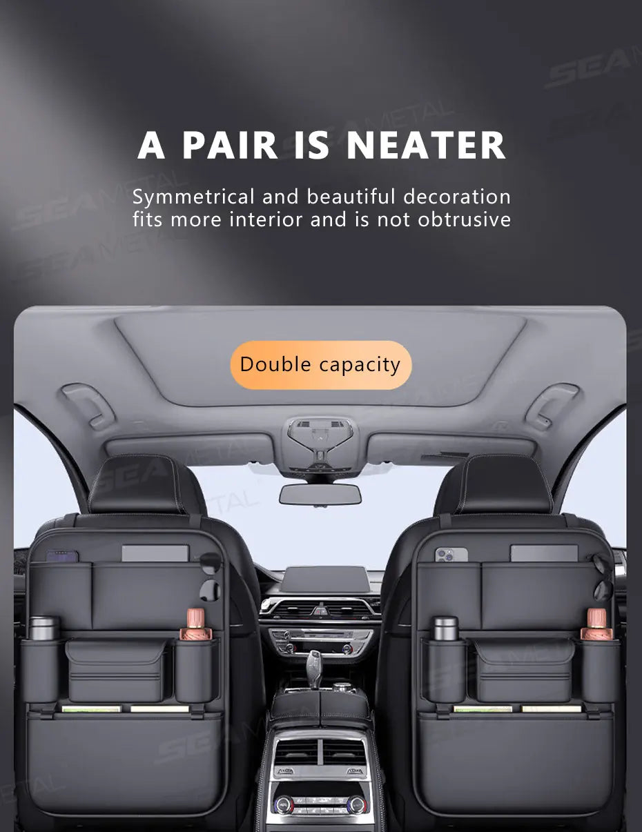SEAMETAL 6-Pocket Car Seat Back Storage Bag Wear-Resistant Car Backseat Organizer Tissue/Cup Holder Waterproof Anti-Kick Pad