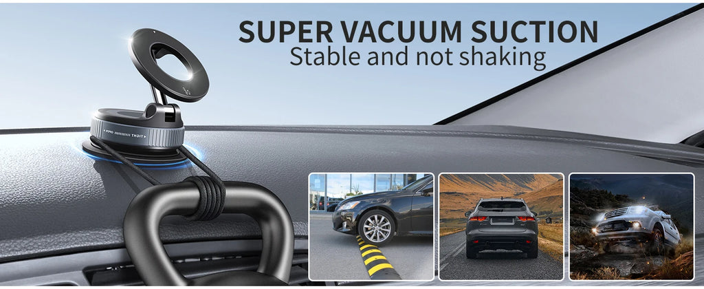 Vacuum Suction Magnetic Phone Holder, Foldable Retractable Suction Cup Car Phone Mount for Magsafe, 360° Adjustable Phone Stand
