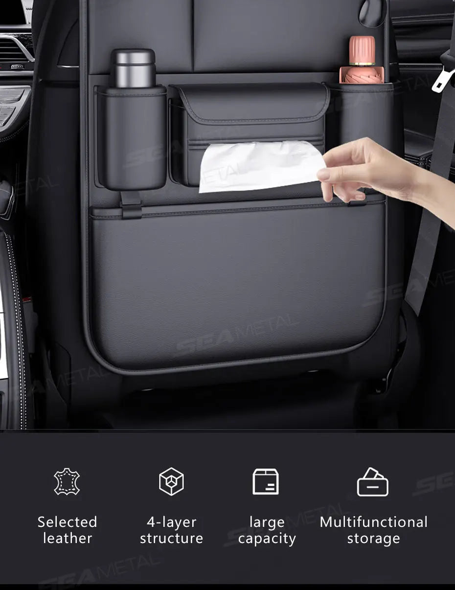 SEAMETAL 6-Pocket Car Seat Back Storage Bag Wear-Resistant Car Backseat Organizer Tissue/Cup Holder Waterproof Anti-Kick Pad