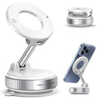 Vacuum Suction Magnetic Phone Holder, Foldable Retractable Suction Cup Car Phone Mount for Magsafe, 360° Adjustable Phone Stand