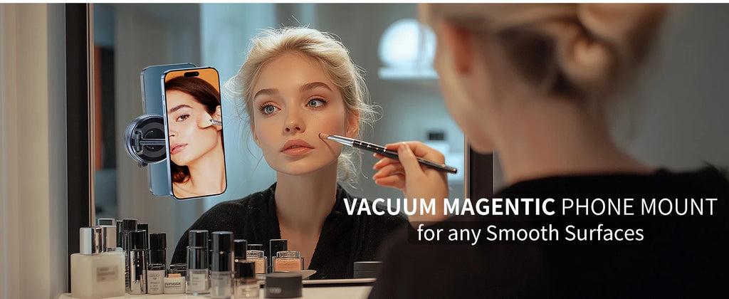 Vacuum Suction Magnetic Phone Holder, Foldable Retractable Suction Cup Car Phone Mount for Magsafe, 360° Adjustable Phone Stand