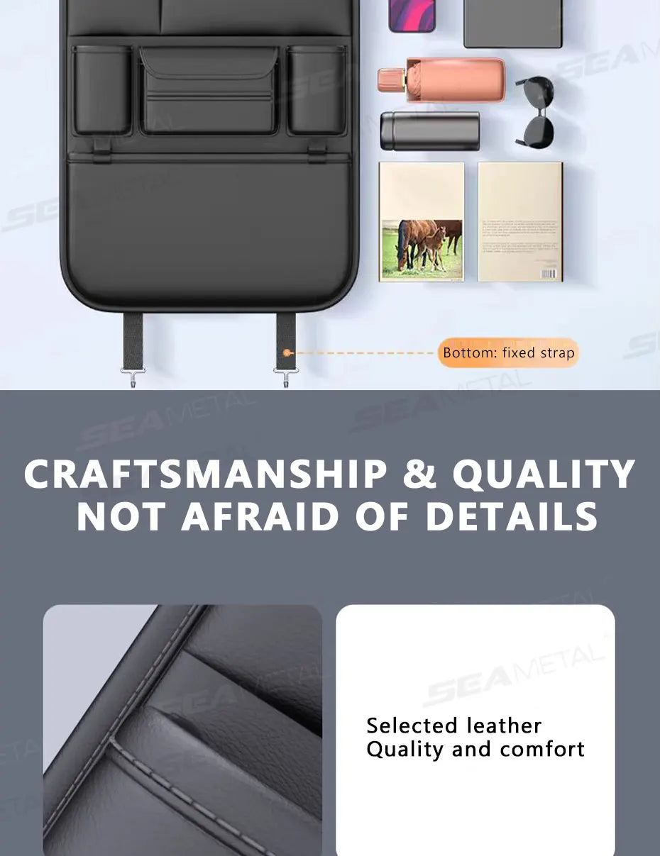 SEAMETAL 6-Pocket Car Seat Back Storage Bag Wear-Resistant Car Backseat Organizer Tissue/Cup Holder Waterproof Anti-Kick Pad